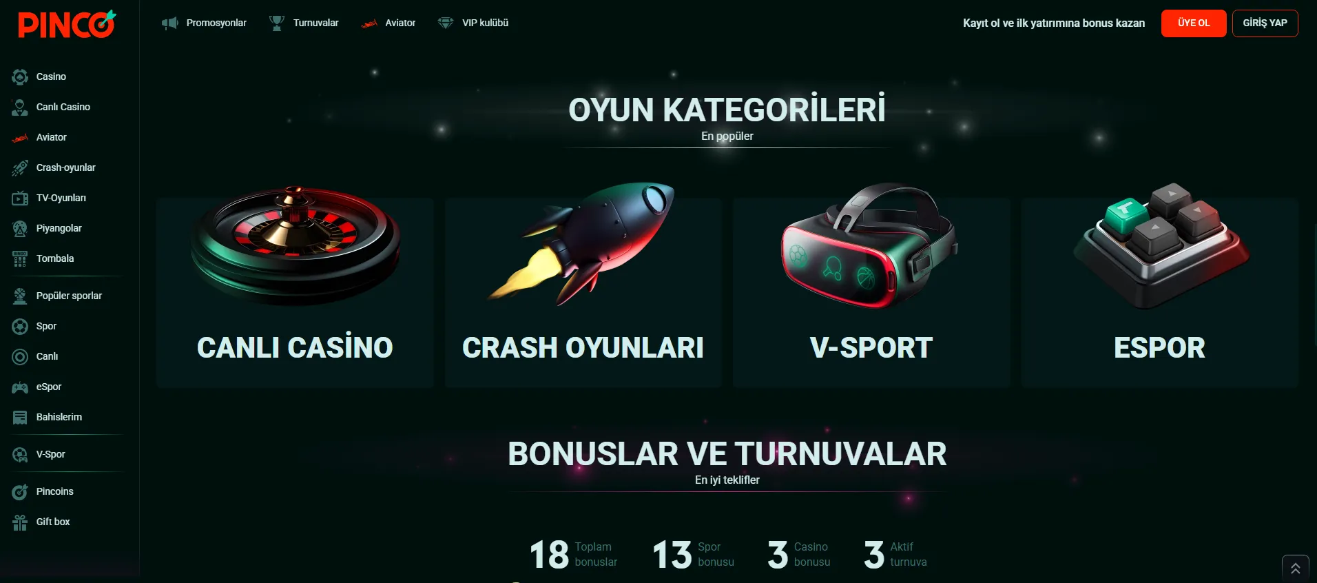 Pinco Online Casino'da oyun çeşitliliği: slot, masa oyunları ve canlı casino Pinco Online Casino'da oyun çeşitliliği