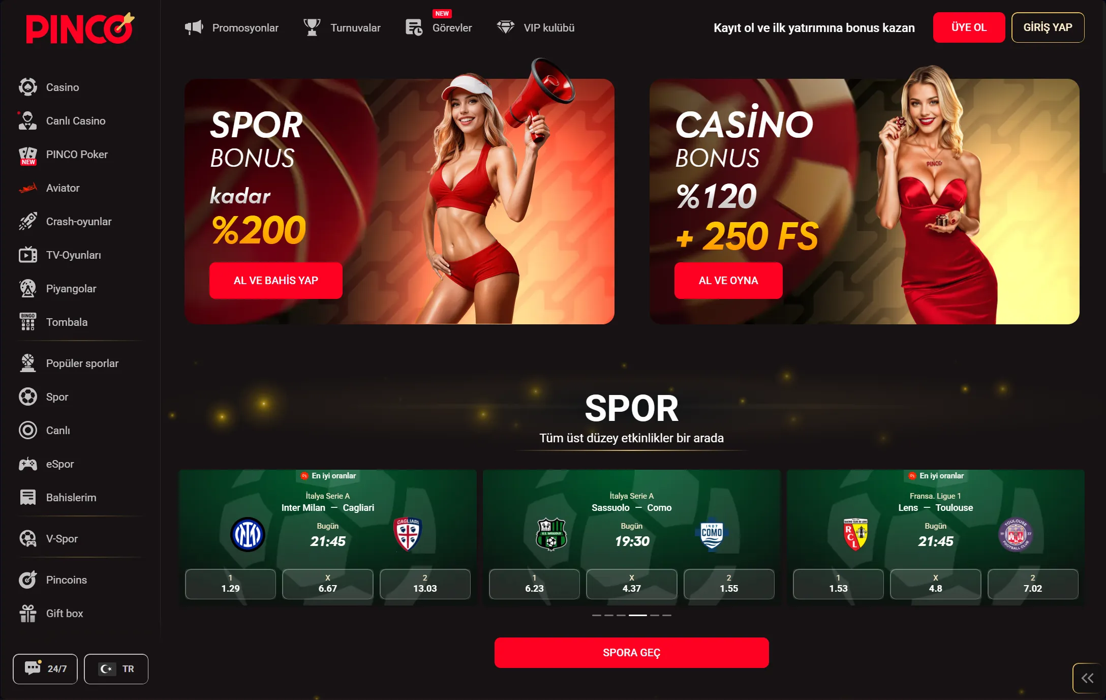 Depozitosuz hediye Pinco Casino indir için